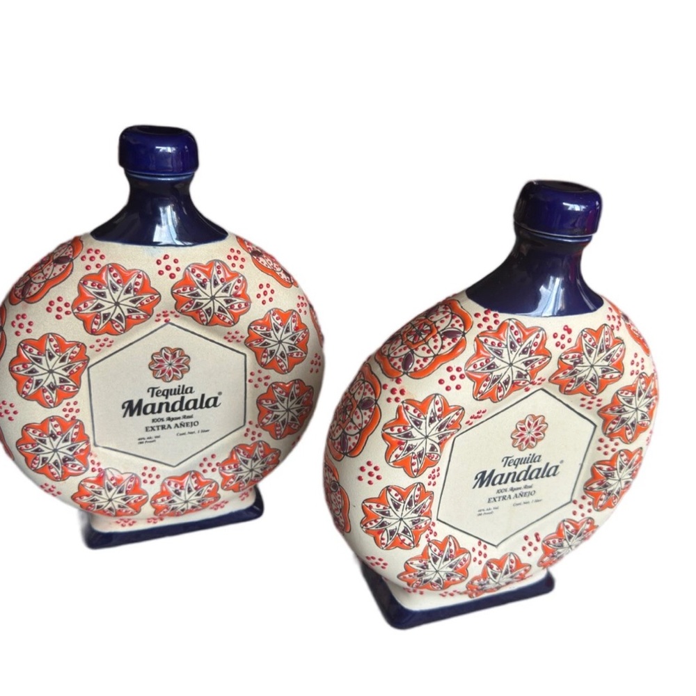 Tequila Mandala Extra Anejo EMPTY Bottle Hand Painted Limited Edition 2 lot